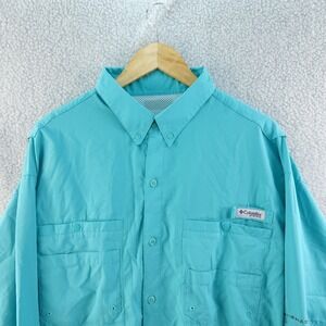 Columbia Mens‎ 2XL Fishing Shirt Long Sleeve Button Up Aqua Outdoor Shirt